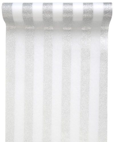Tafelloper Glitter Stripes wit 30 cm (5 meter)