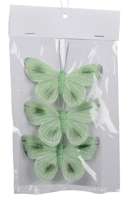 Decoratie vlinder op clip groen 9,5 cm (3 stuks)