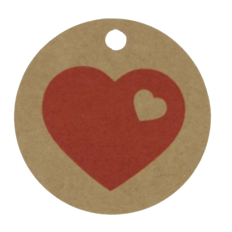 Cadeaukaartje hart kraft rond 5 cm (50 stuks)