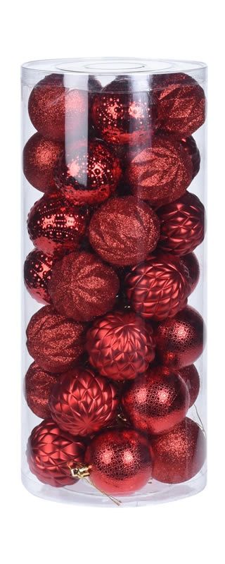 Kerstballen rood 6 cm assorti (set 35 stuks)