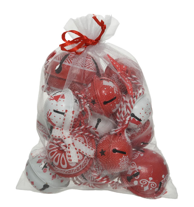 Kerstklokken rood/wit (set van 14)