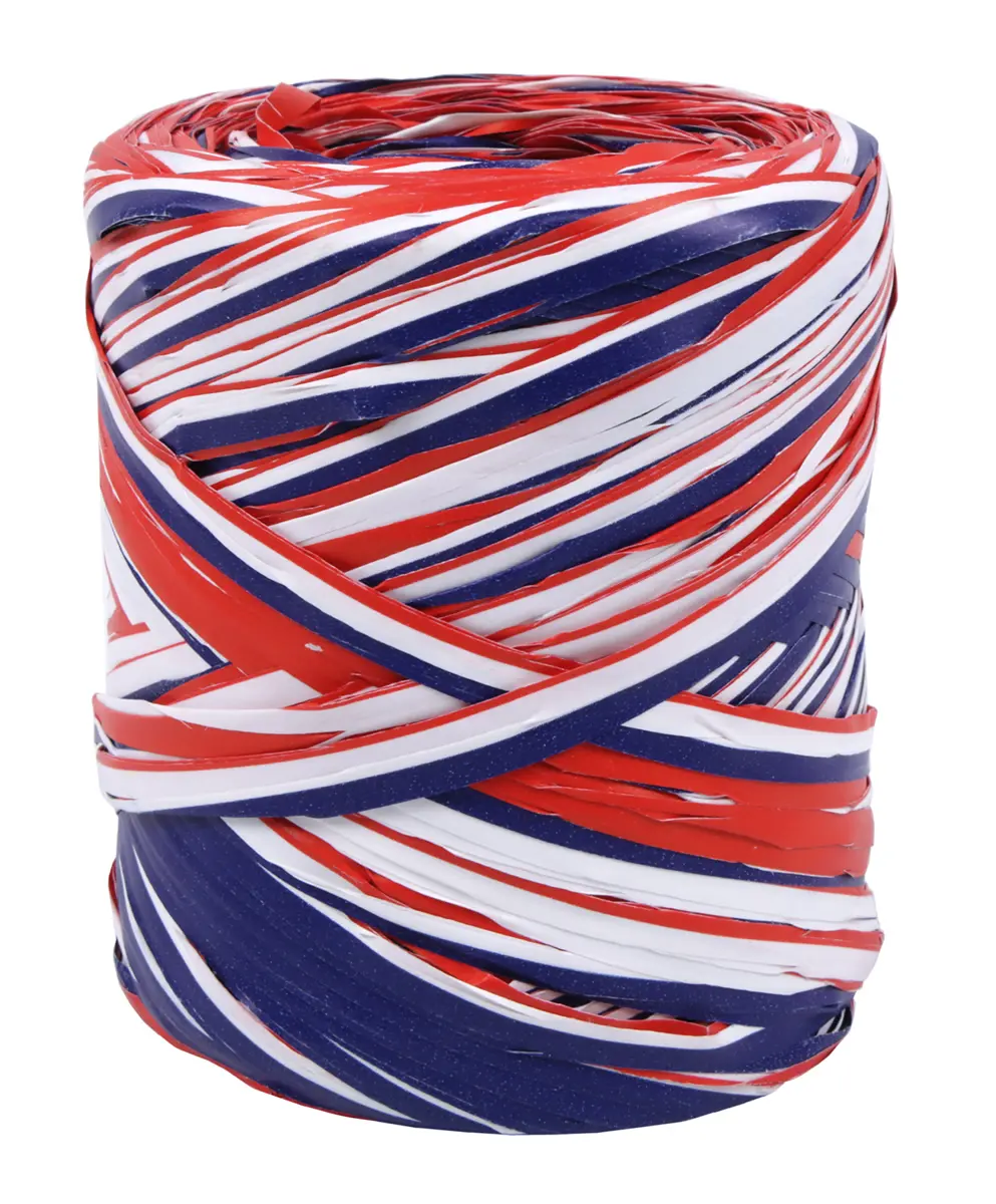 Raffia lint rood wit blauw 15 mm rol (200 meter)