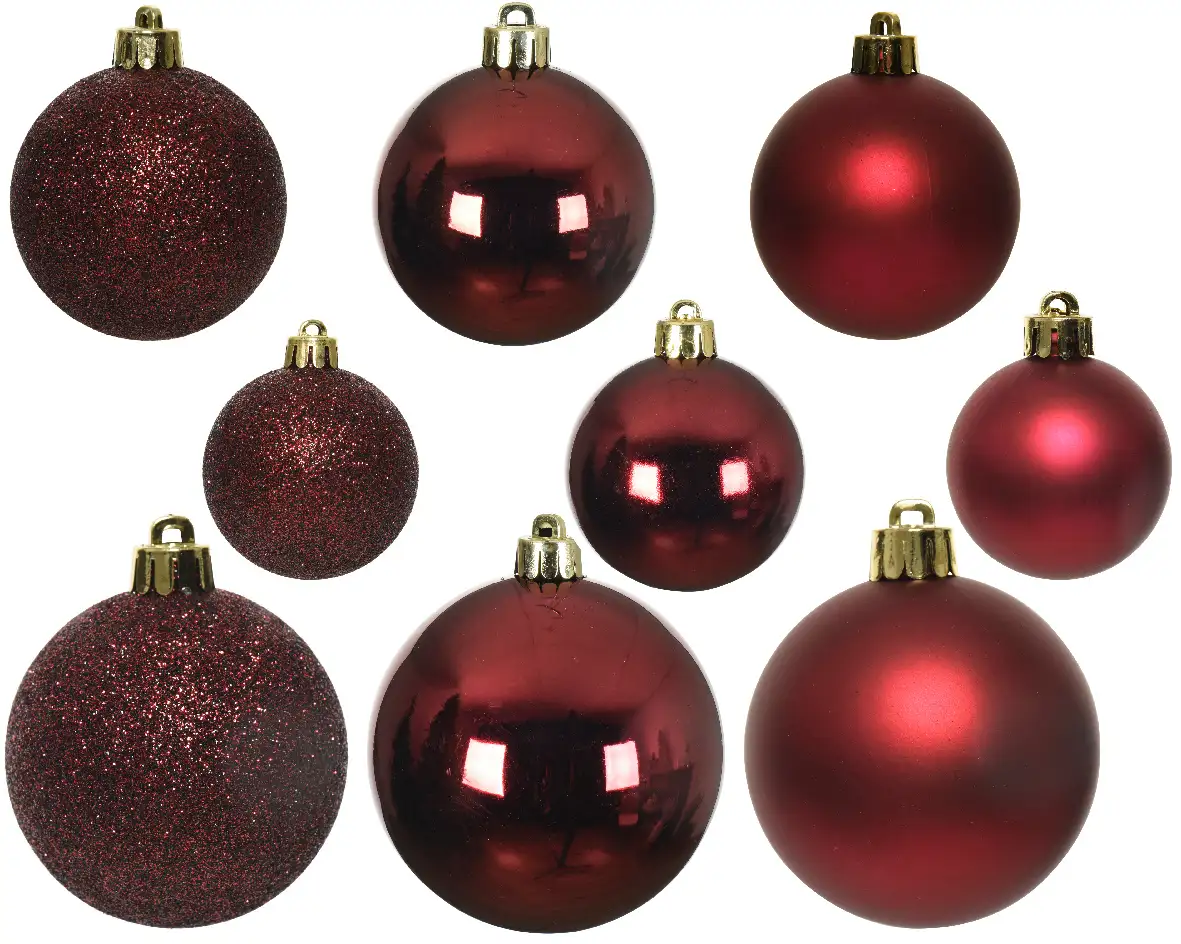 Kerstballen bordeaux set assorti (30 stuks)