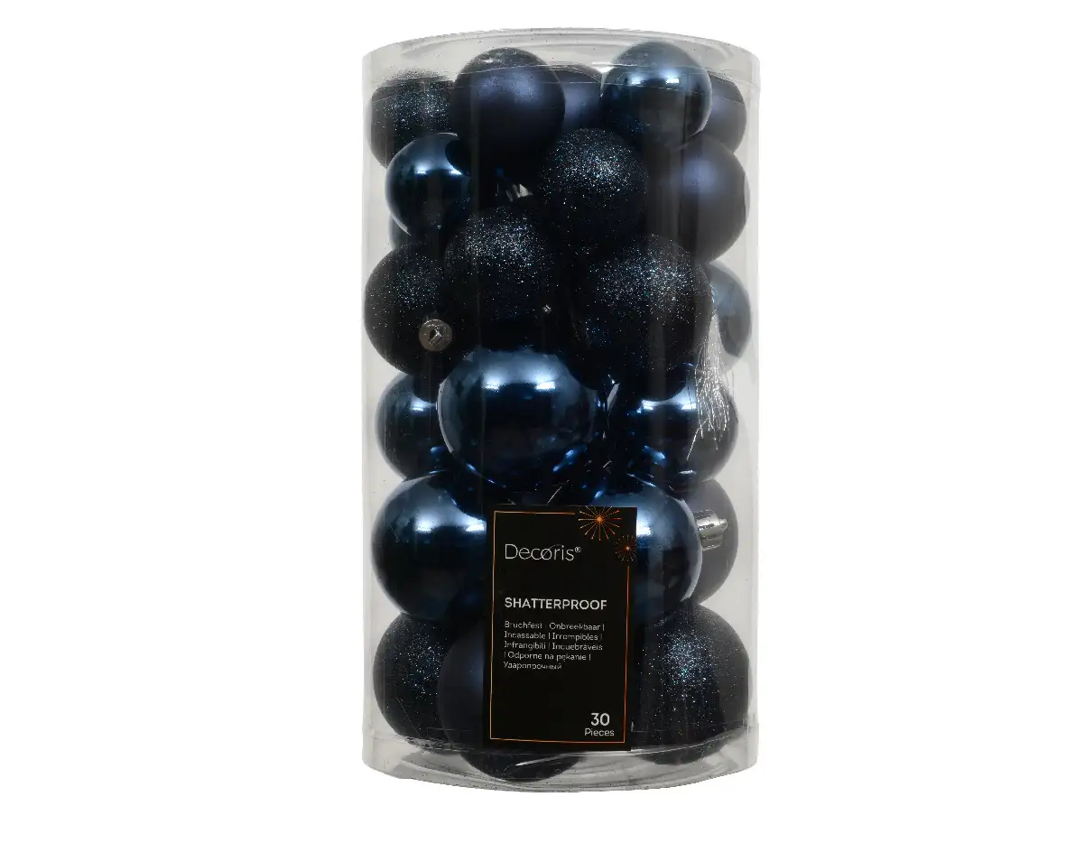 Kerstballen nachtblauw set assorti (30 stuks)