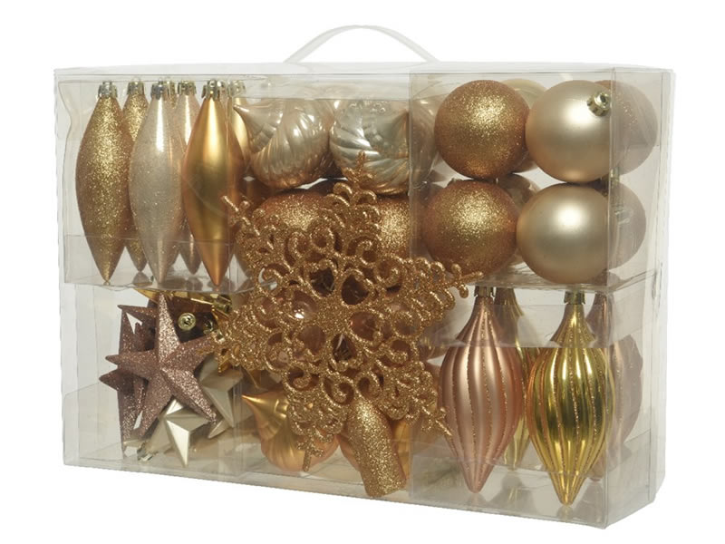 Kerstballen set met piek goud (60 stuks)