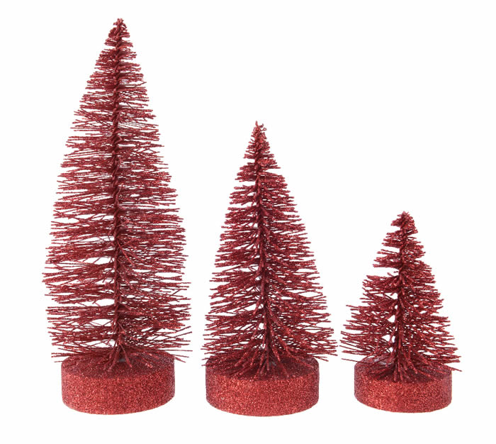 Decoratie kerstbomen glitter rood (set 3)