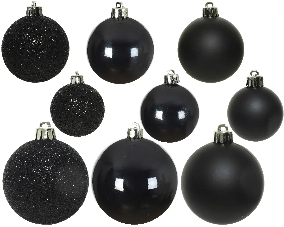 Kerstballen zwart set assorti (30 stuks)