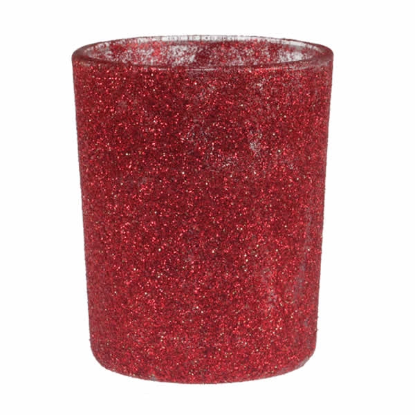 Waxinelichthouder glitter rood   5.5 x 6.7 cm (1 stuks)