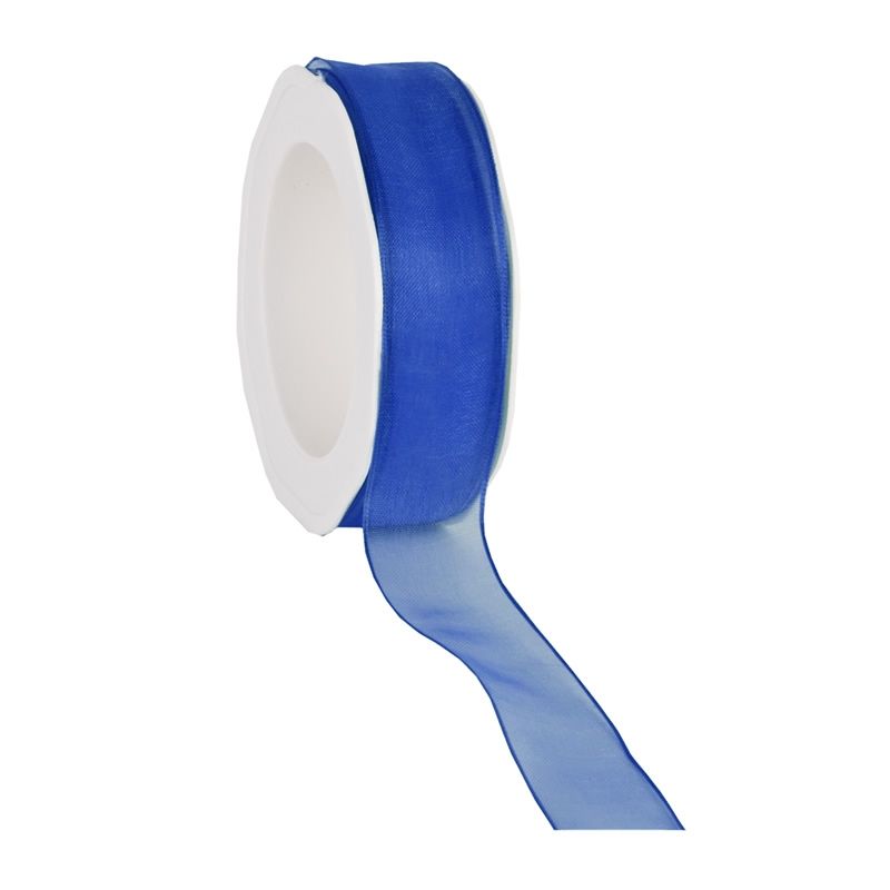 Organza lint royal blauw met draad 25 mm (20 meter)