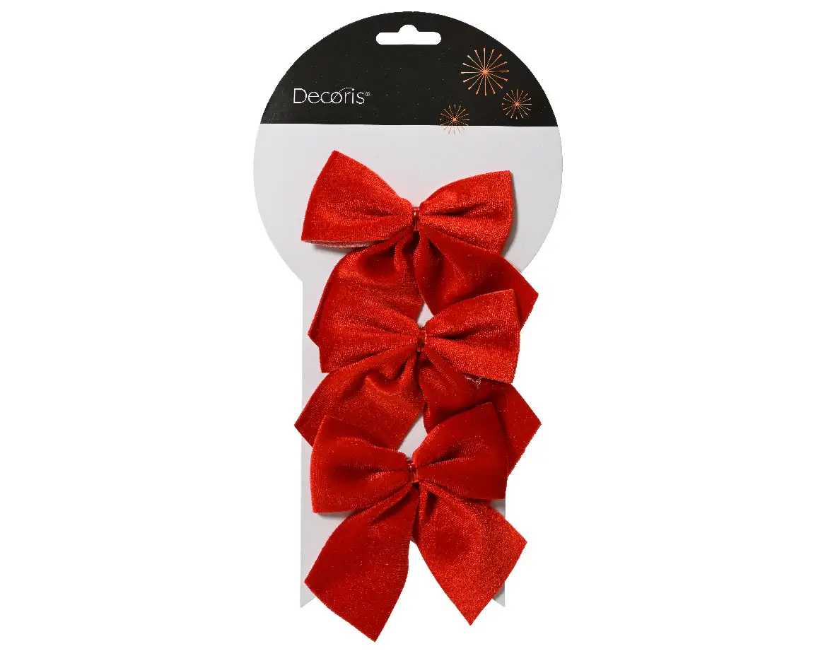 Decoratie strik velvet rood 10 cm (3 stuks)