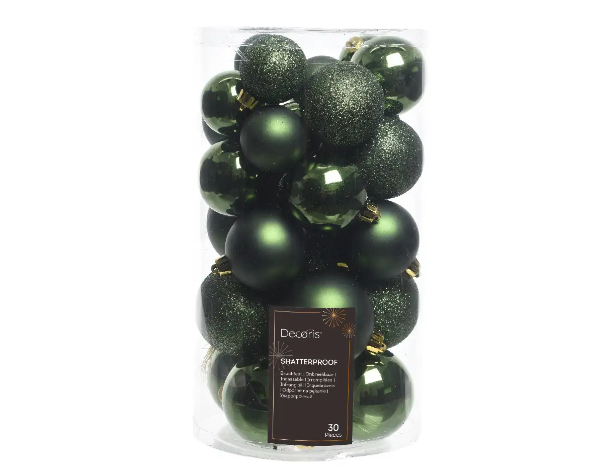 Kerstballen dennengroen set assorti (30 stuks)