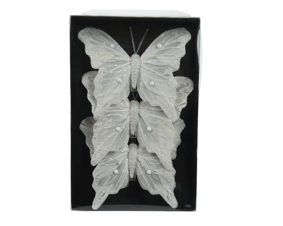 Decoratie vlinders op clip wit 12 cm (3 stuks) Decoratie vlinders op clip wit 12 cm (3 stuks)