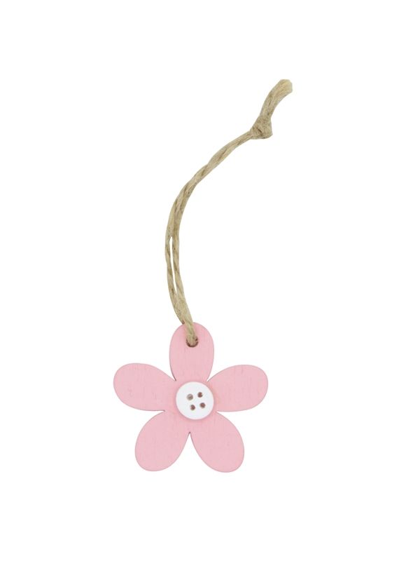 Houten hanger bloem met knoop roze 4,5 cm (24 stuks)