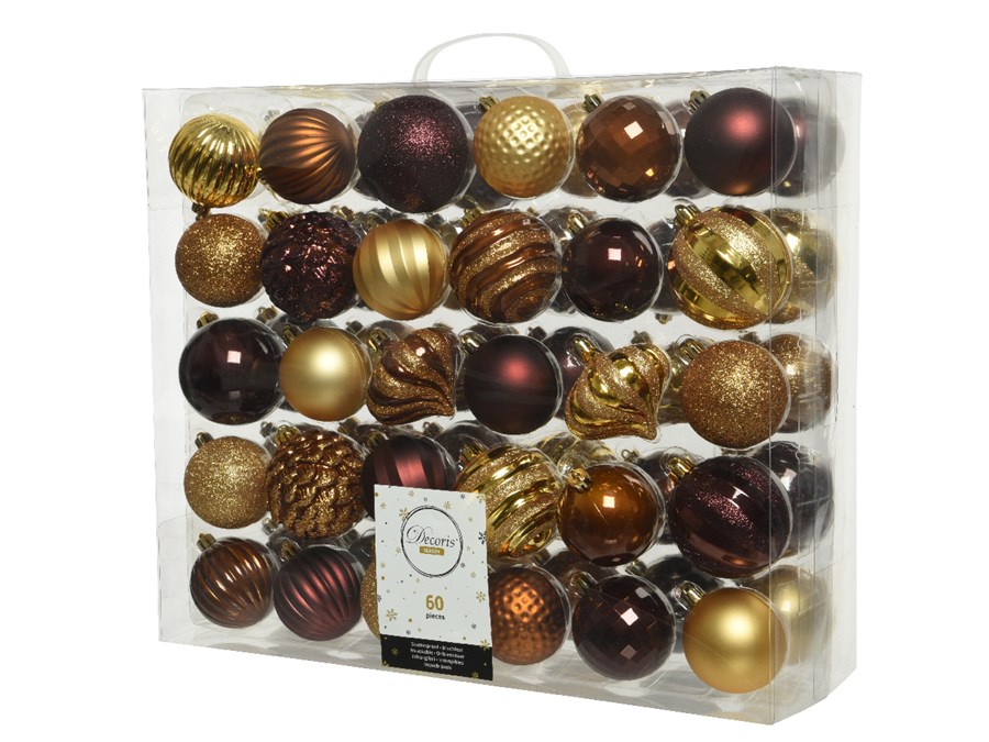 Kerstballen set bruin goud kaneel (60 stuks)