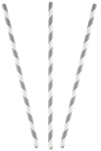 Papieren rietjes streep grijs (20 stuks)