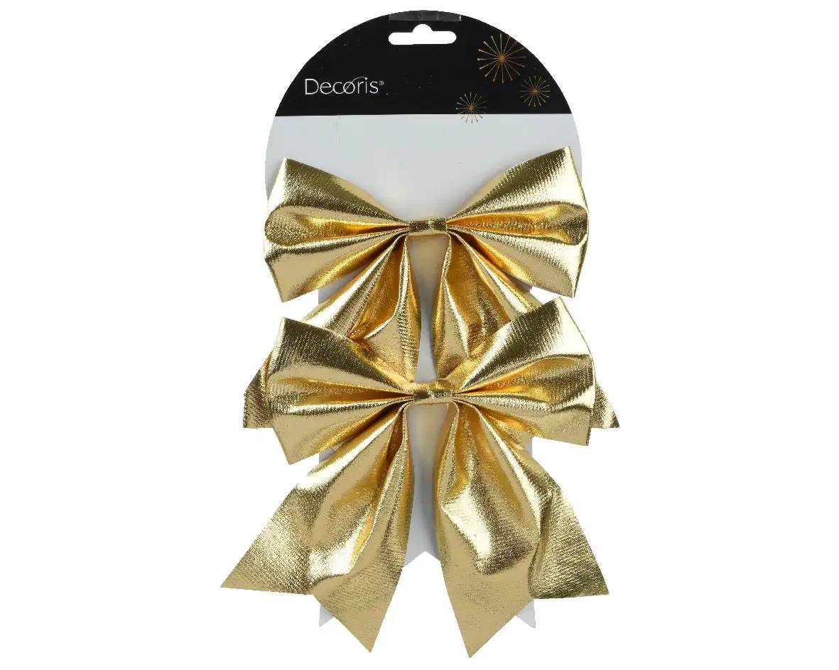 Decoratie strikken shiny goud 17 cm (2 stuks)