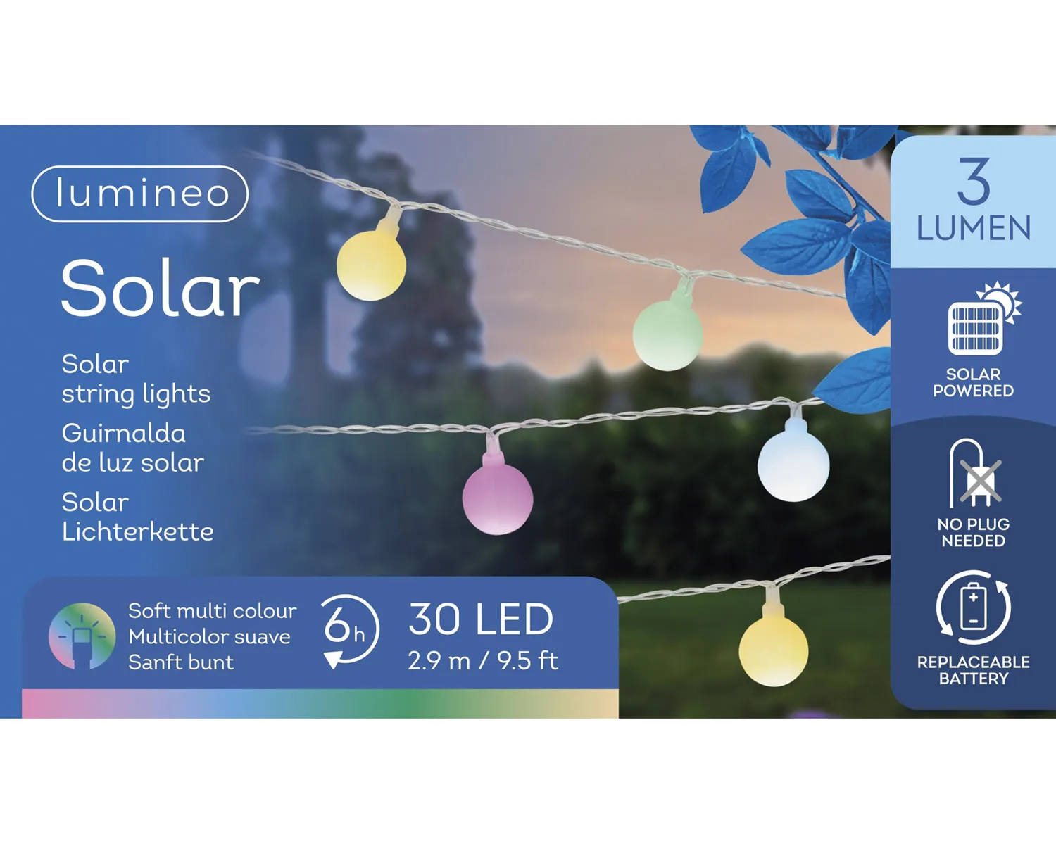 Solar gekleurde feestverlichting 30 led (2,9 meter) Solar gekleurde feestverlichting 30 led (2,9 meter)