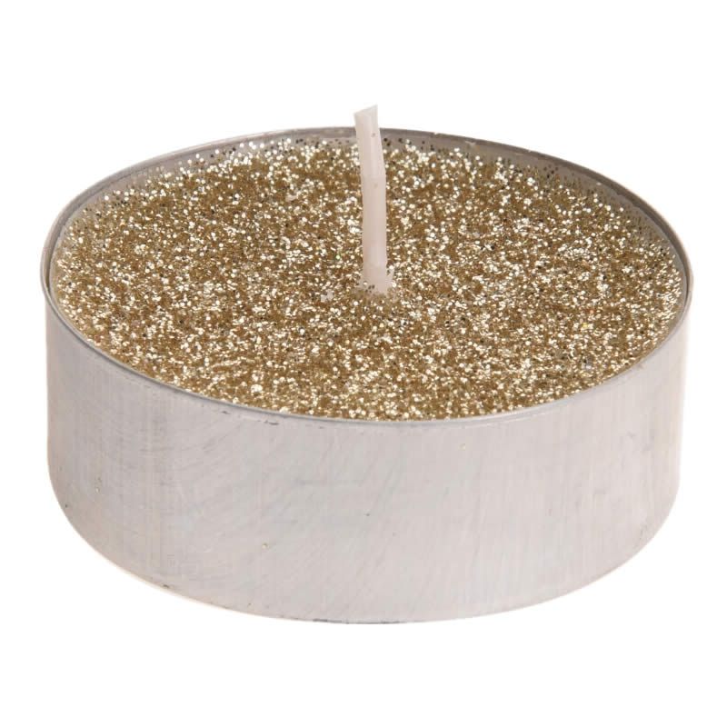 Waxinelichtjes glitter goud Ø 3,7 cm (8 stuks)