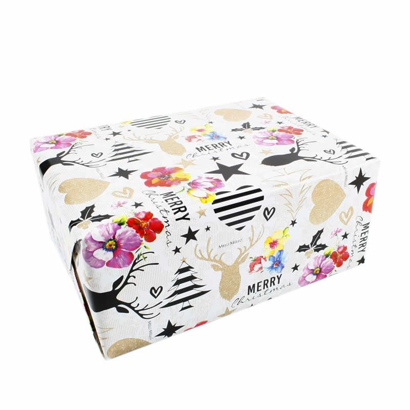 Kerstpapier rendier en bloemen 50 cm (200 meter)