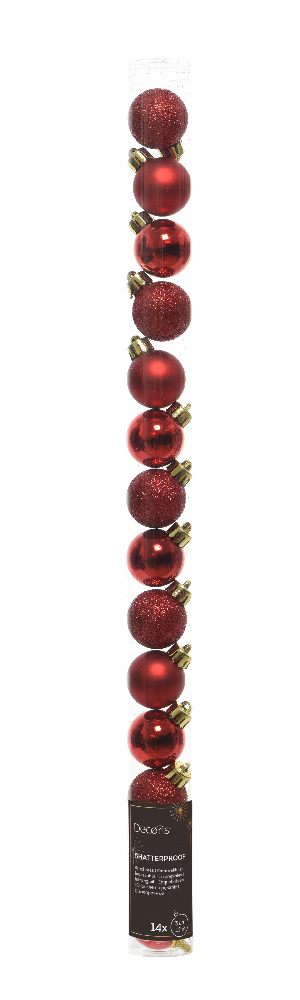 Kerstballen rood 3 cm assorti (14 stuks)