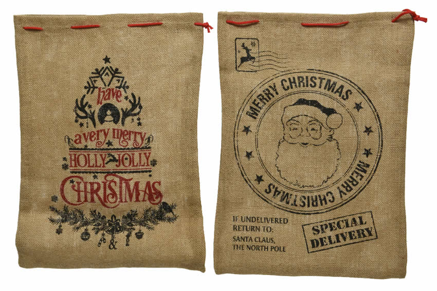 Jute zak Christmas 50 x 35 cm (set van 2 stuks)
