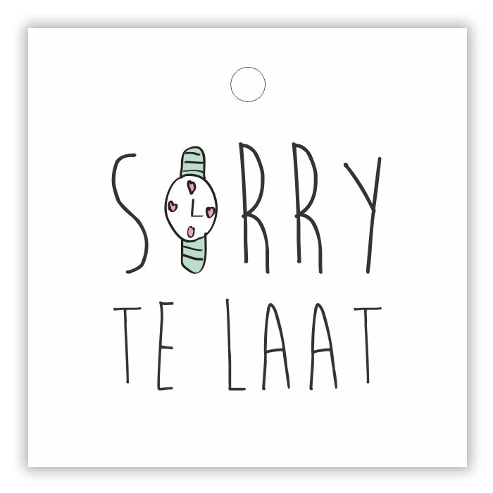 Cadeaukaartje sorry te laat 7 x 7 cm (20 stuks)