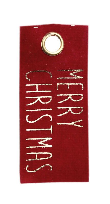 Cadeaukaartje merry christmas velvet rood 3 x 7 cm (6 stuks)