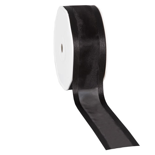 Organza satin edge zwart 38 mm (25 meter)