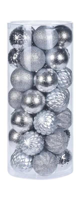 Kerstballen zilver 6 cm assorti (set 35 stuks)