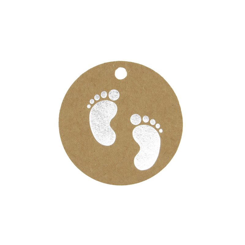 Cadeaukaartje baby voetjes zilver 5 cm (50 stuks)
