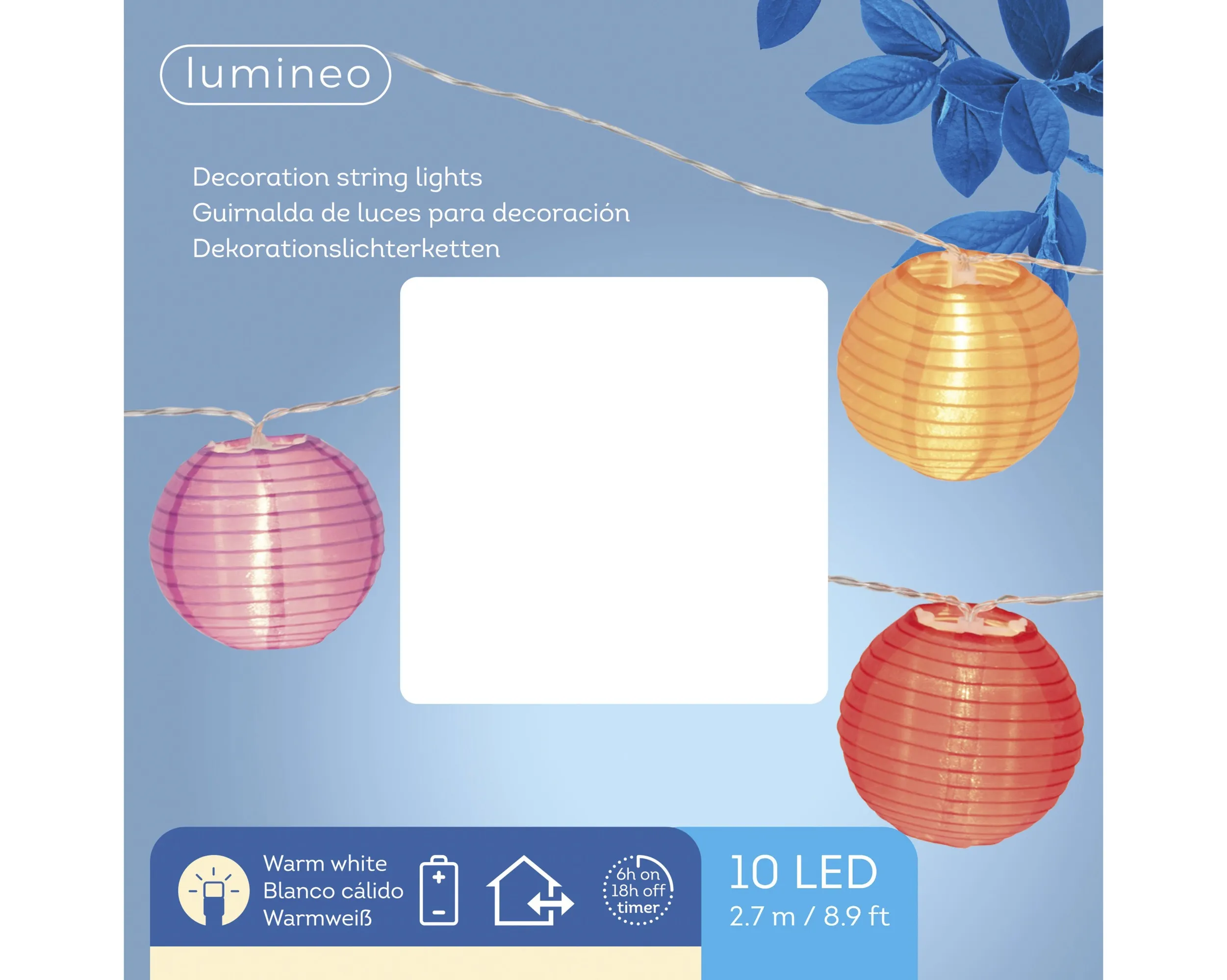 Lampion feestverlichting gekleurd 10 led (2,7 meter)
