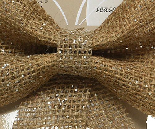 Decoratie strikken jute met glitters 13 cm (2 stuks)