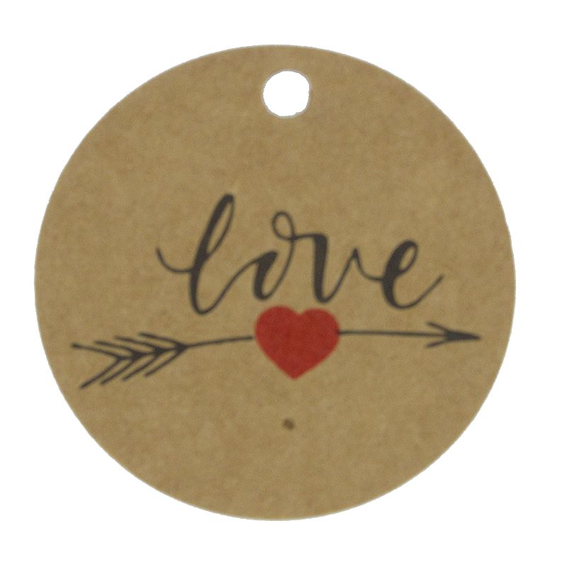 Cadeaukaartje love kraft rond 5 cm (50 stuks)