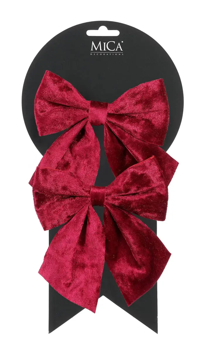 Decoratie strik velvet bordeaux 12 x 13 cm (per 2 stuks)