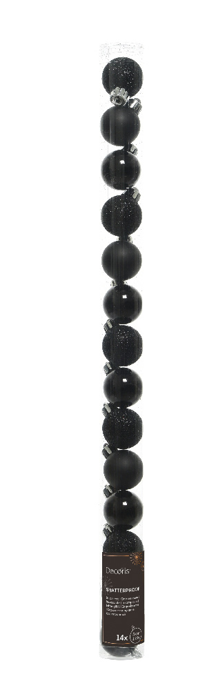 Kerstballen zwart 3 cm assorti (14 stuks)