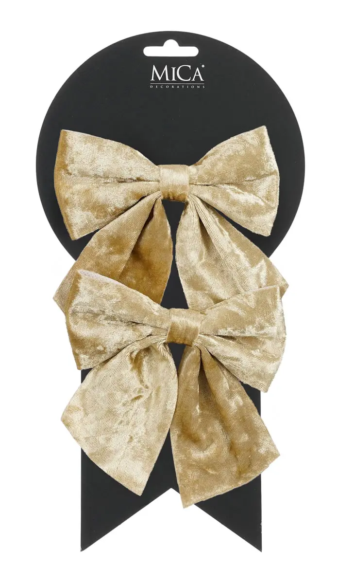 Decoratie strik velvet champagne goud 12 x 13 cm (per 2 stuks)