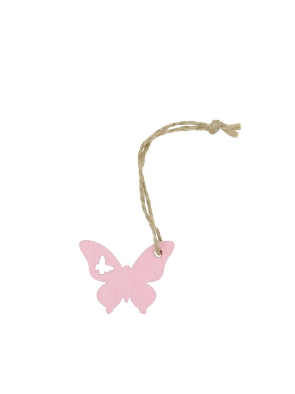 Houten hanger butterfly met touwtje roze 3 cm (36 stuks)