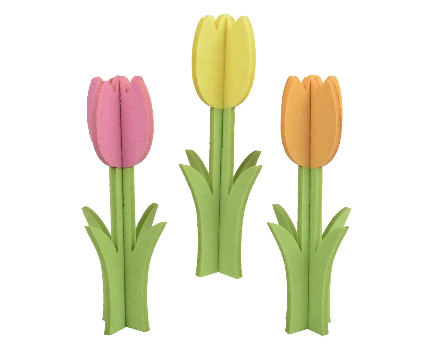 Decoratie tulpen vilt assorti 15 cm (3 stuks) Decoratie tulpen vilt assorti 15 cm (3 stuks)