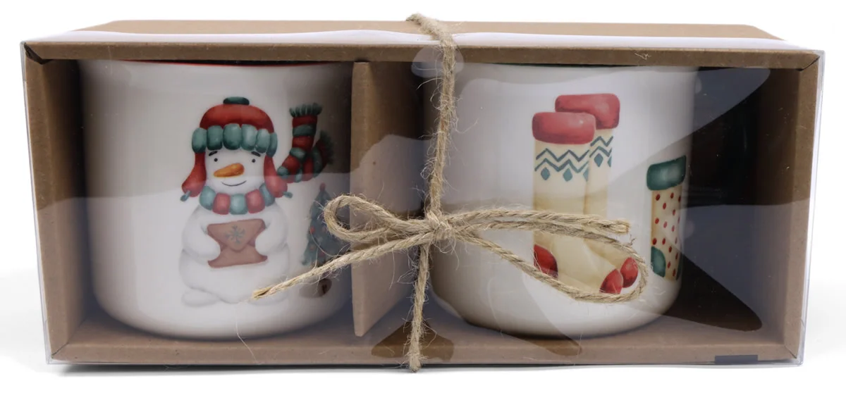 Kerstmokken sneeuwpop en kerstsok 8,5 cm (2 stuks)