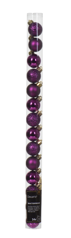 Kerstballen paars 3 cm assorti (14 stuks)