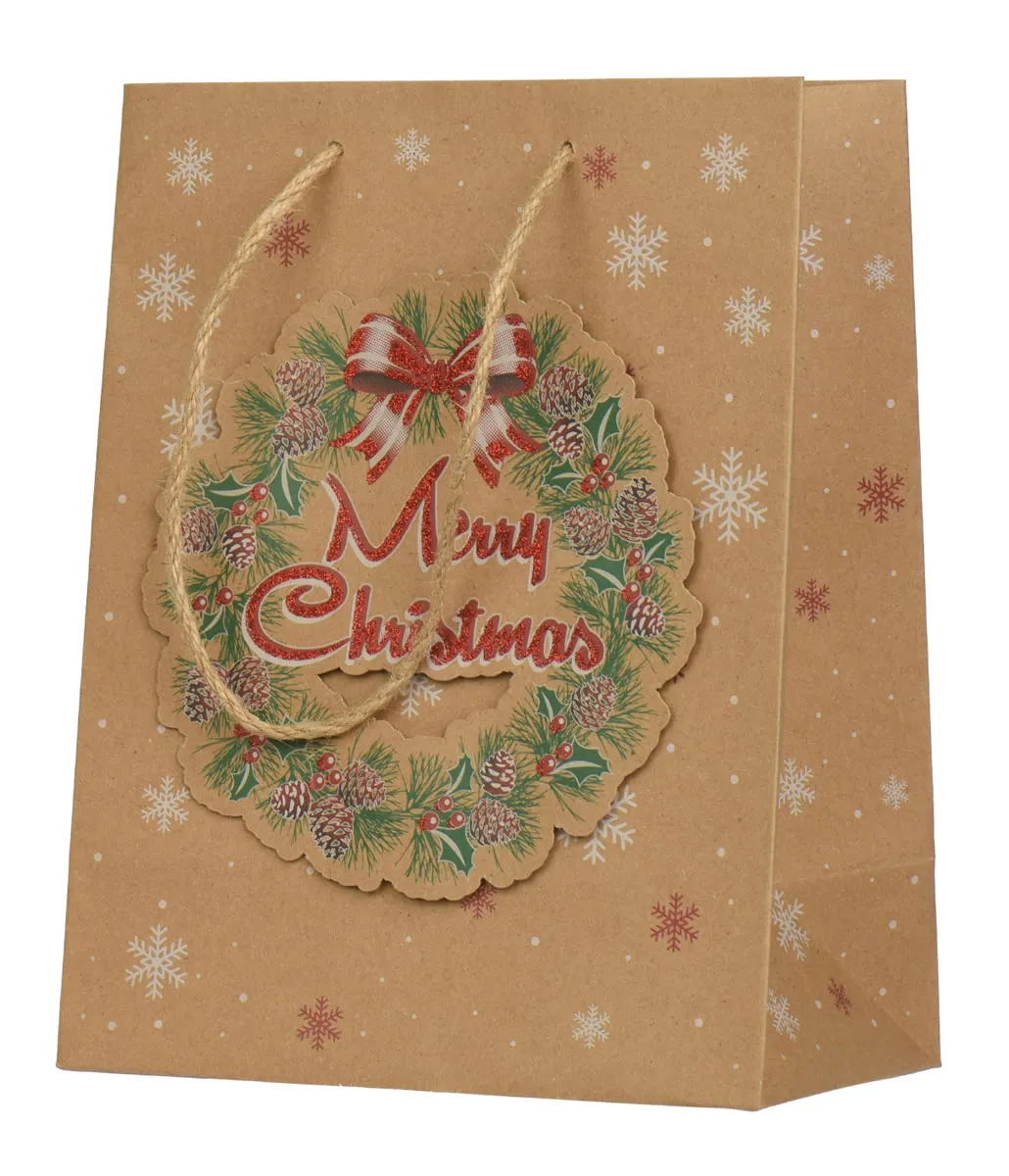 Kersttasjes kerstkrans kraft 26 x 12 x 32 cm (6 stuks) Kersttasjes kerstkrans kraft 26 x 12 x 32 cm (6 stuks)