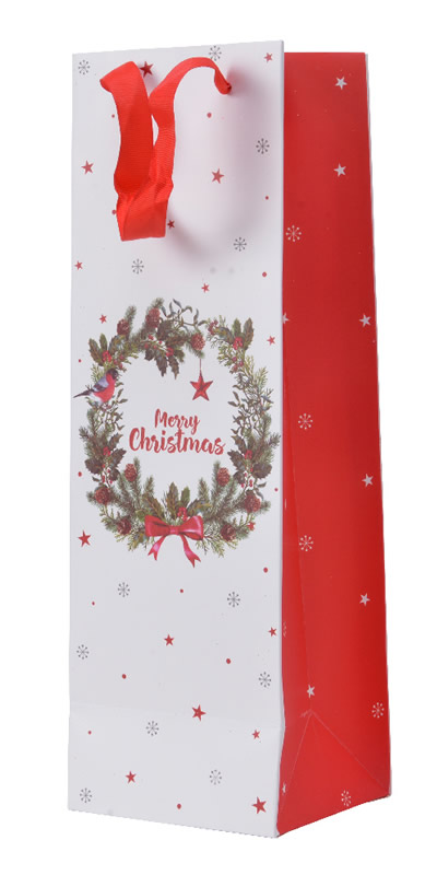 Wijnflestassen kerstkrans met strik 12 x 10 x 36 cm (6 stuks)