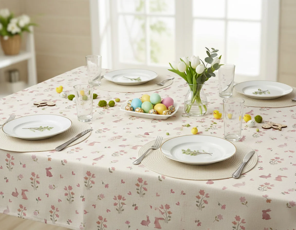 Tafelkleed Vrolijk Pasen naturel 140 x 250 cm (per stuk) Tafelkleed Vrolijk Pasen naturel 140 x 250 cm (per stuk)