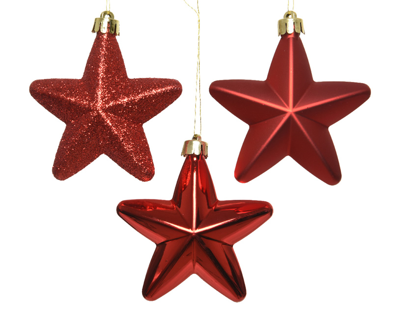 Kerststerren rood assorti 7,5 cm (6 stuks)