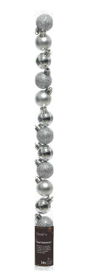 Kerstballen zilver 3 cm assorti (14 stuks)
