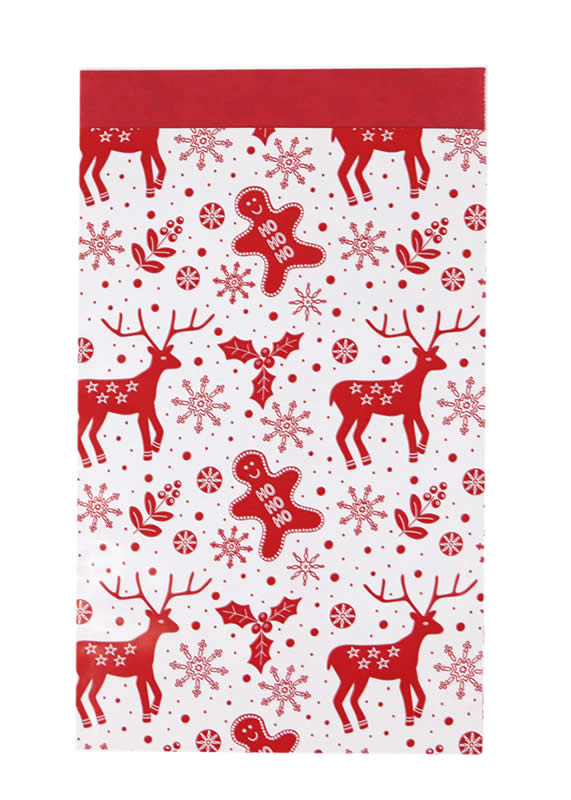Kerstzakjes gingerbread wit rood 12 x 19 cm (50 stuks)