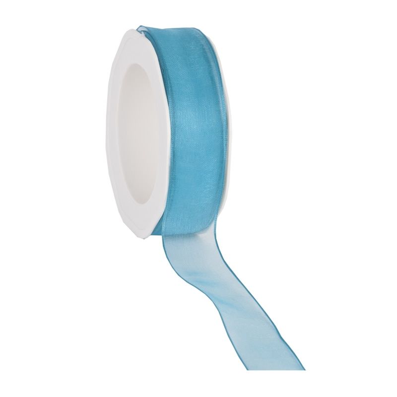 Organza lint turquoise met draad 25 mm (20 meter)