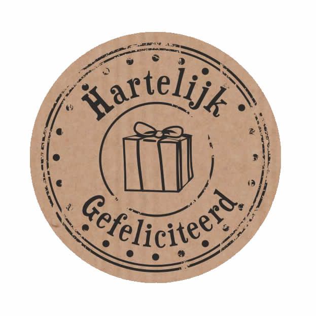 Wensetiket Hartelijk Gefeliciteerd kraft rond Ø 35 mm (500 stuks)