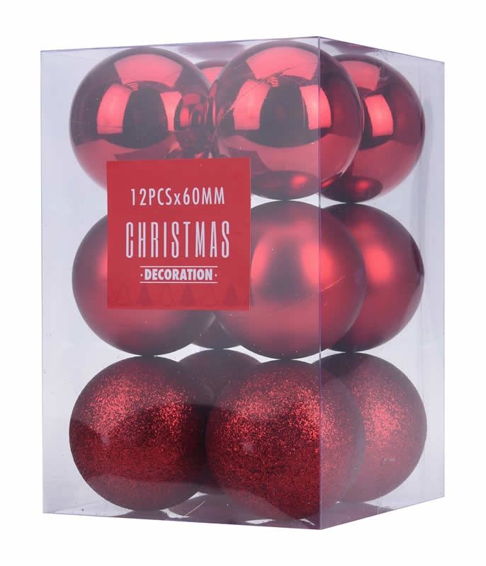 Kerstballen rood 6 cm plastic (set 12 stuks)