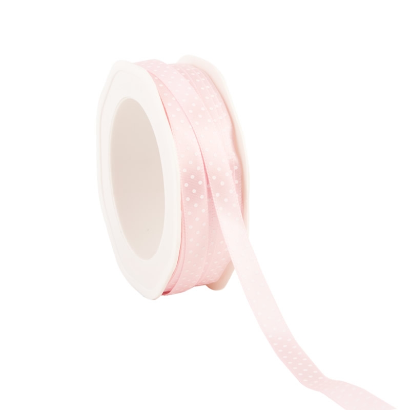 Satijnlint stippen roze 10 mm (25 meter)